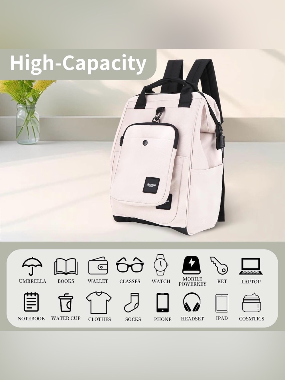 NWT Himawari 14.9” Laptop Backpack Pink Beige Water Resistant - Picture 7 of 8